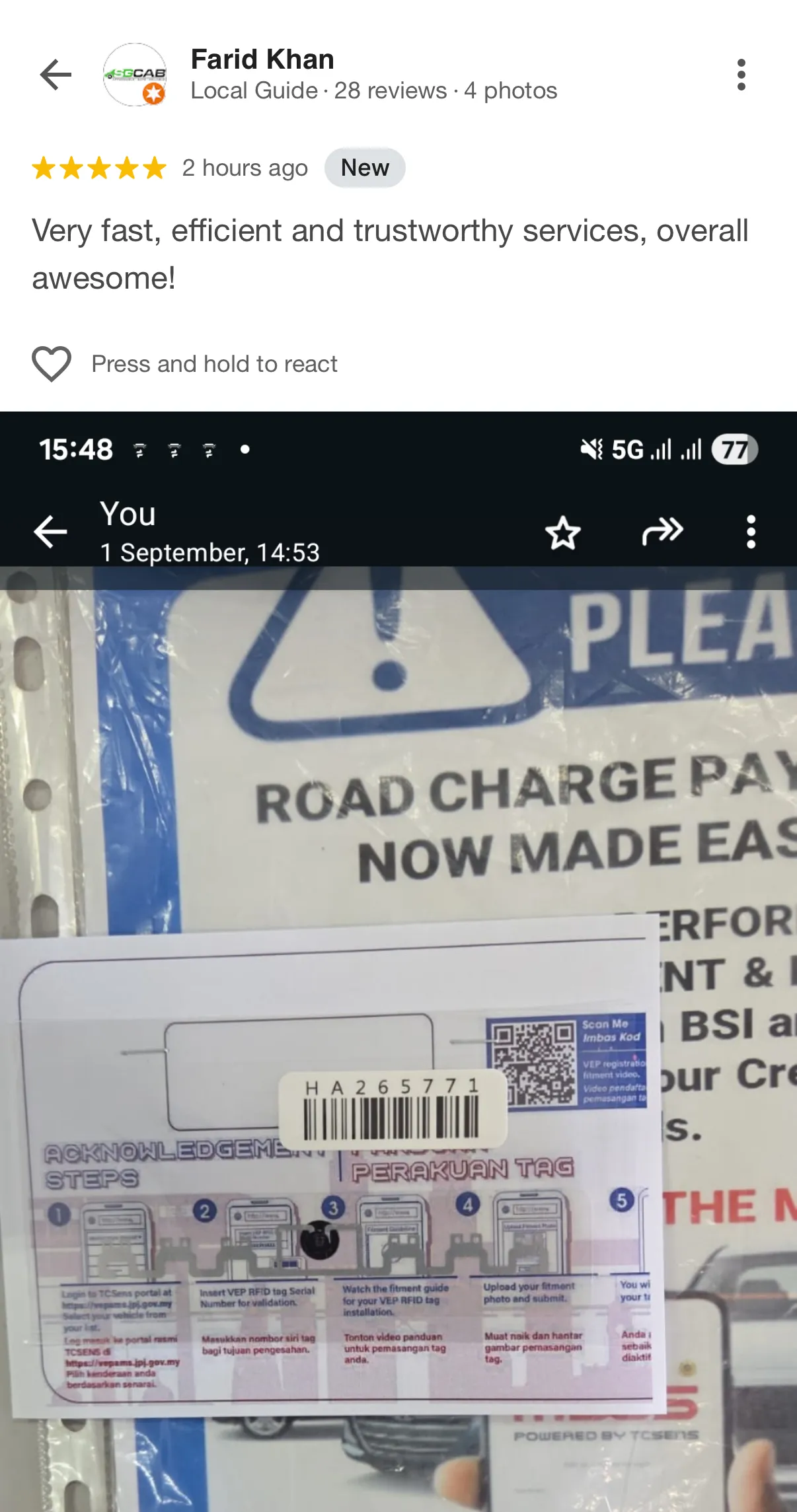 Farid Khan Google Review